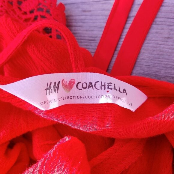 H&M X Coachella Official Collection Red Boho Top Flare Sleeve Size Small - Picture 4 of 5